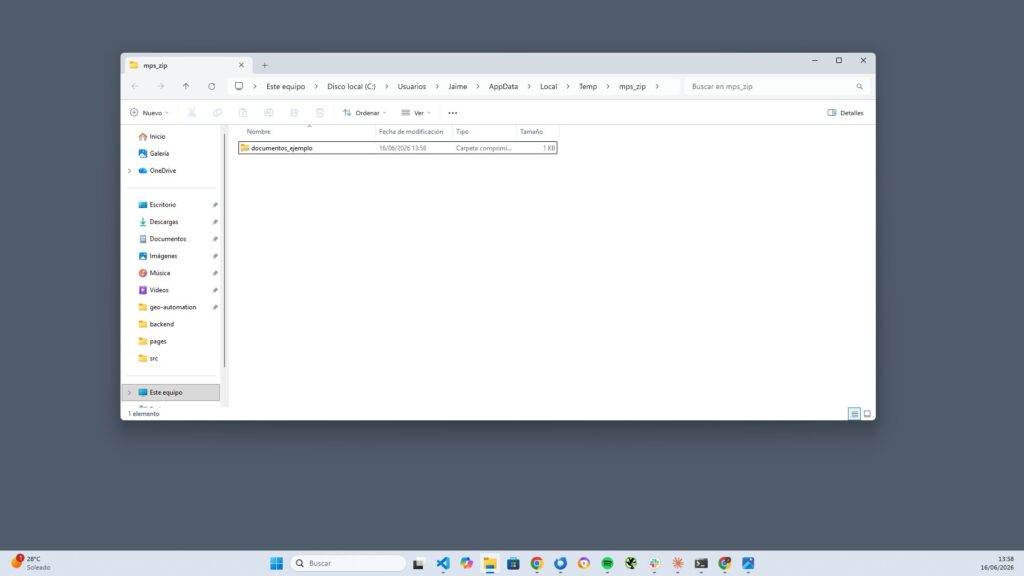 Archivo comprimido .zip en el Explorador de Windows 11 con tipo Carpeta comprimida