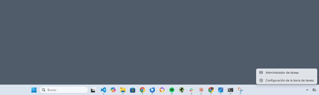 Barra de tareas de Windows 11 con botón Inicio, buscador e iconos del sistema visibles
