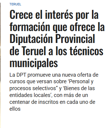 Crece el interés por la formación que ofrece la Diputación Provincial de Teruel a los técnicos municipales